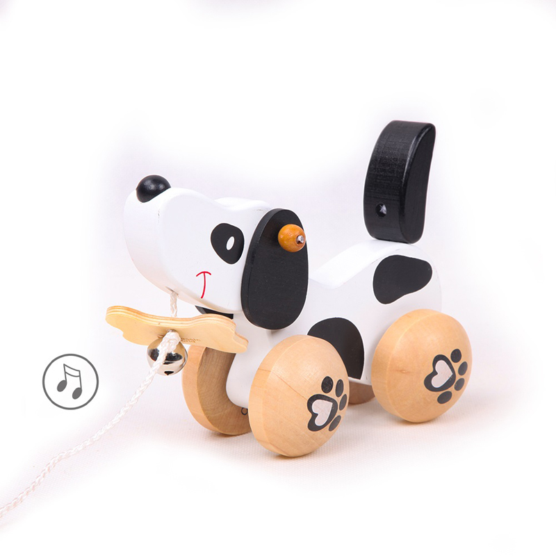 TEDDIES Psík s rolničkou ťahací drevený 12m+