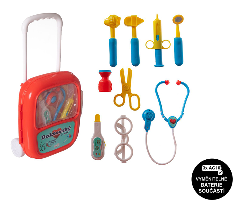 TEDDIES Sada doktor/lekár plast sa stetoskopom v plastovom kufríku na kolieskach