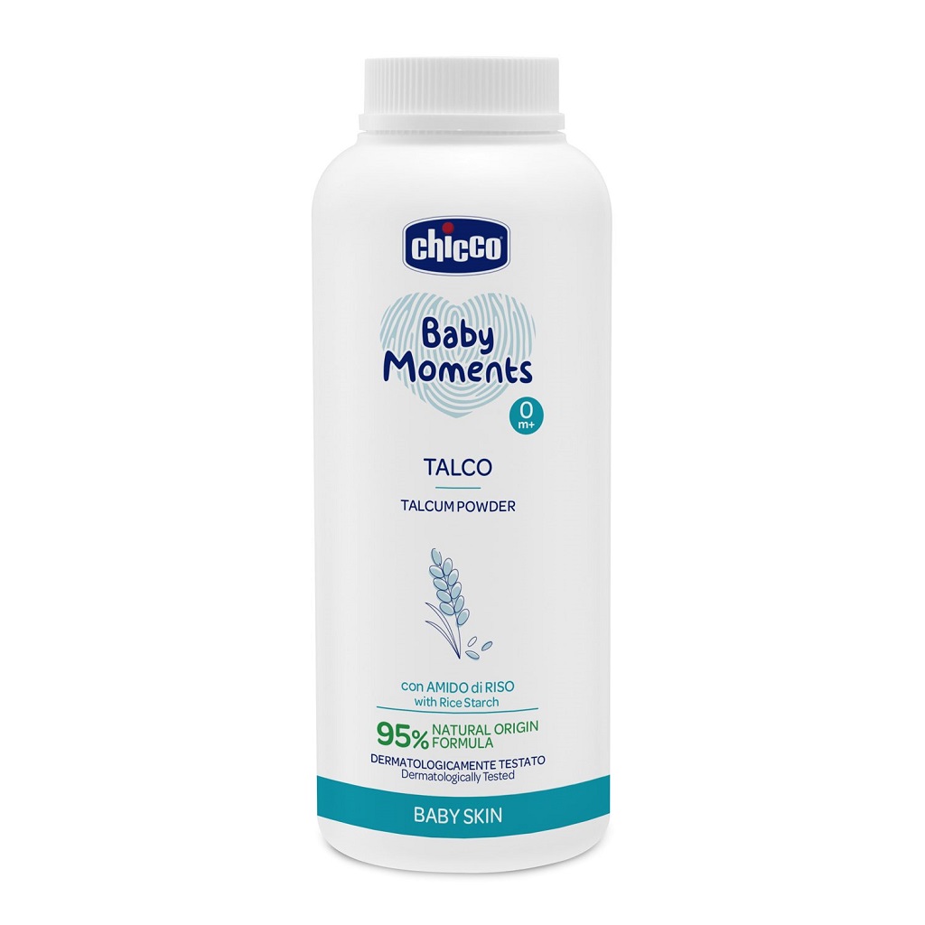 CHICCO Pudr dětský Baby Moments s rýžovým škrobem 95 % přírodních složek 150 g