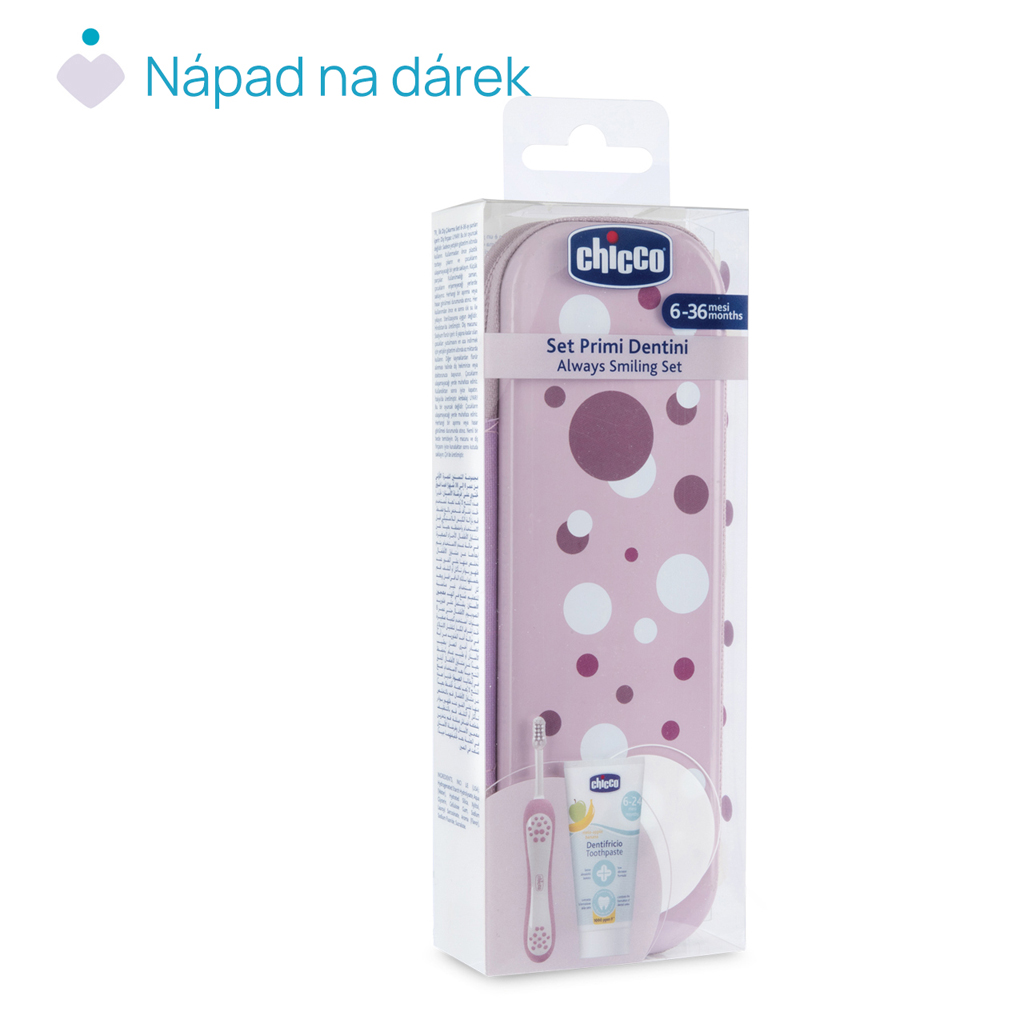 CHICCO Set zubná kefka a pasta v puzdre Always smiling Lilac, 6m+