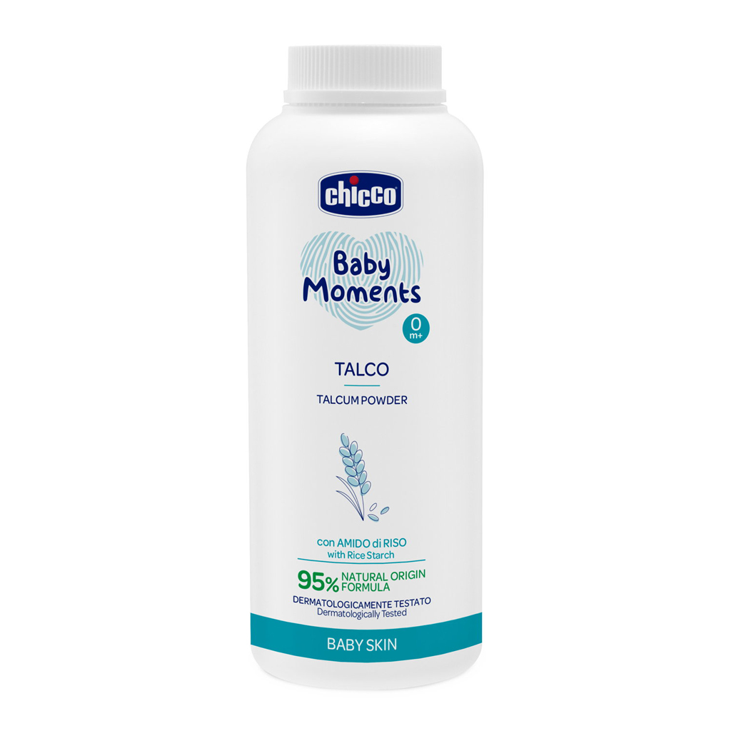 CHICCO Púder detský Baby Moments s ryžovým škrobom 95 % prírodných zložiek 150 g