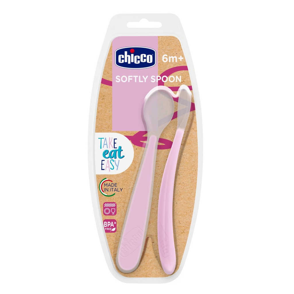 CHICCO Lyžička silikónová 2 ks ružová 6m+