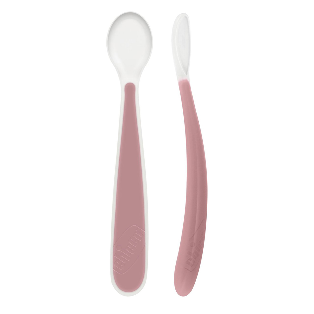 CHICCO Lyžička silikónová Soft ružová 2ks, 6m+