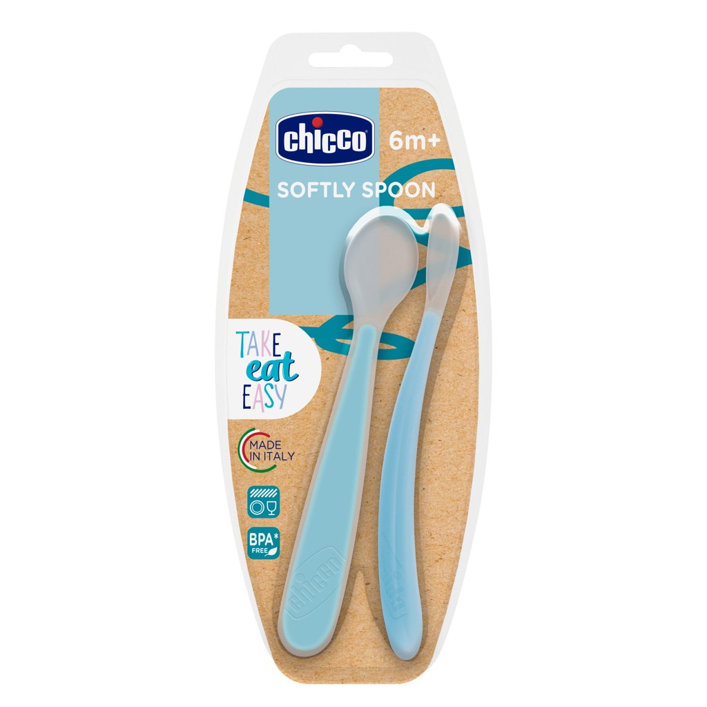 CHICCO Lyžička silikónová 2 ks modrá 6m+