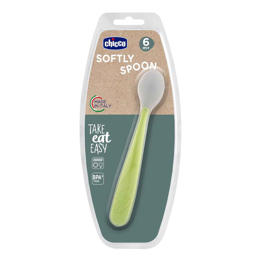 CHICCO Lyžička silikónová Soft zelená 6m+
