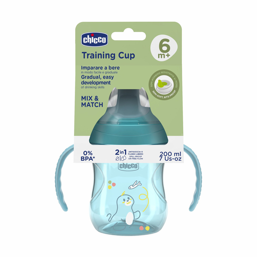 CHICCO Hrnček Training s držadlami teal, 6m+