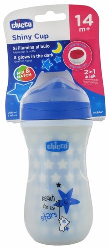 CHICCO Hrneček Shiny termo floureskujíci s tvrdým pítkem 266 ml modrý 14m+
