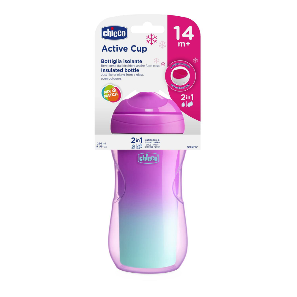 CHICCO Hrnček Active termo s tvrdým náustkom 266 ml, ružový 14m+