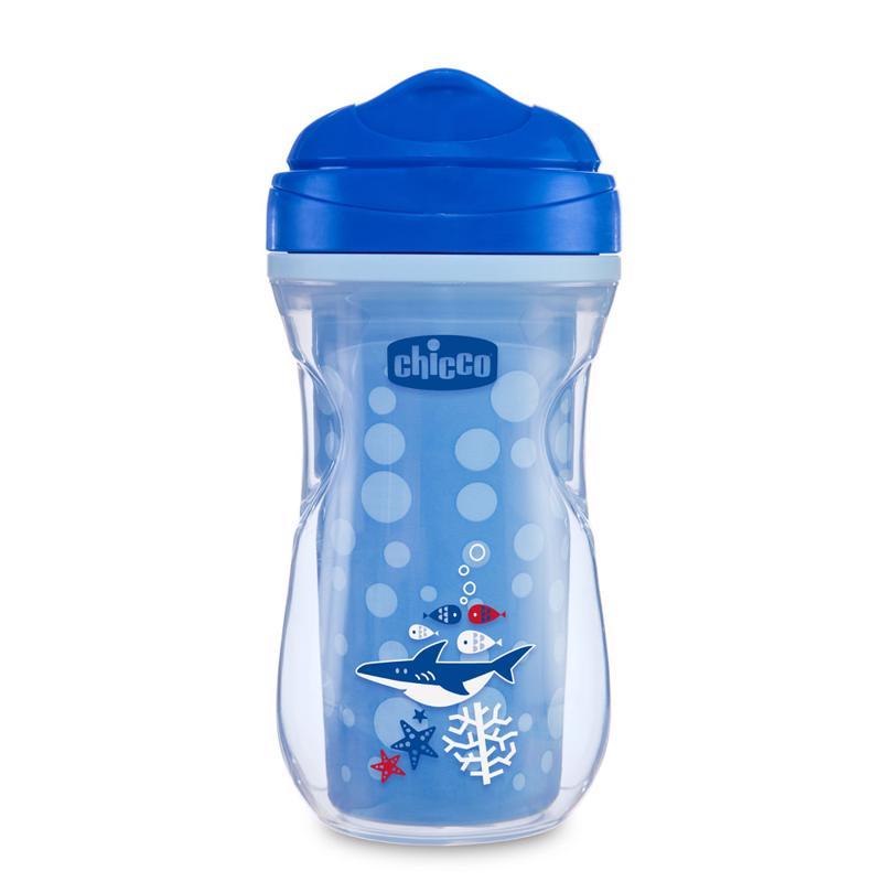 CHICCO Hrnček Active termo s tvrdým náustkom 266 ml modrý, žralok 14m+