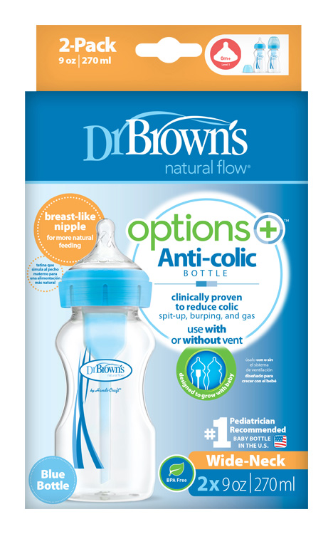 DR.BROWN'S Fľaša antikolik Options+ široké hrdlo 2x270 ml plast, modrá