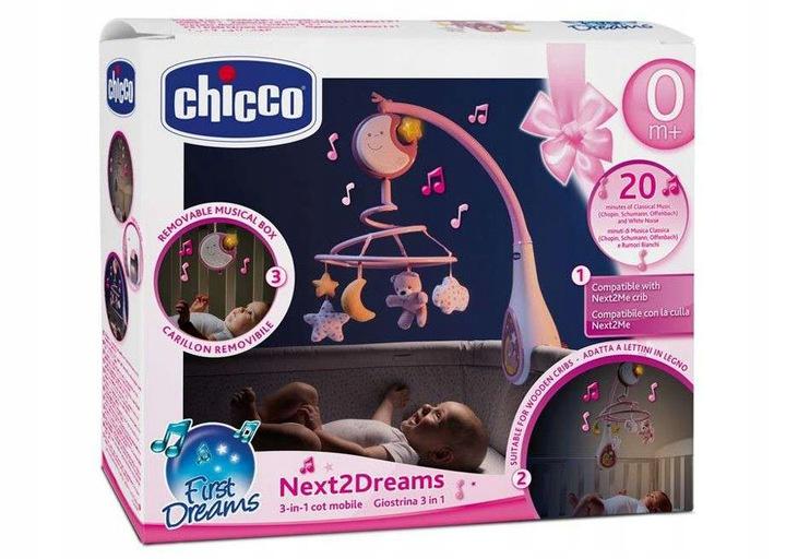 CHICCO Kolotoč nad postýlku a závěsná hračka 3v1 Next2Dreams růžová 0m+