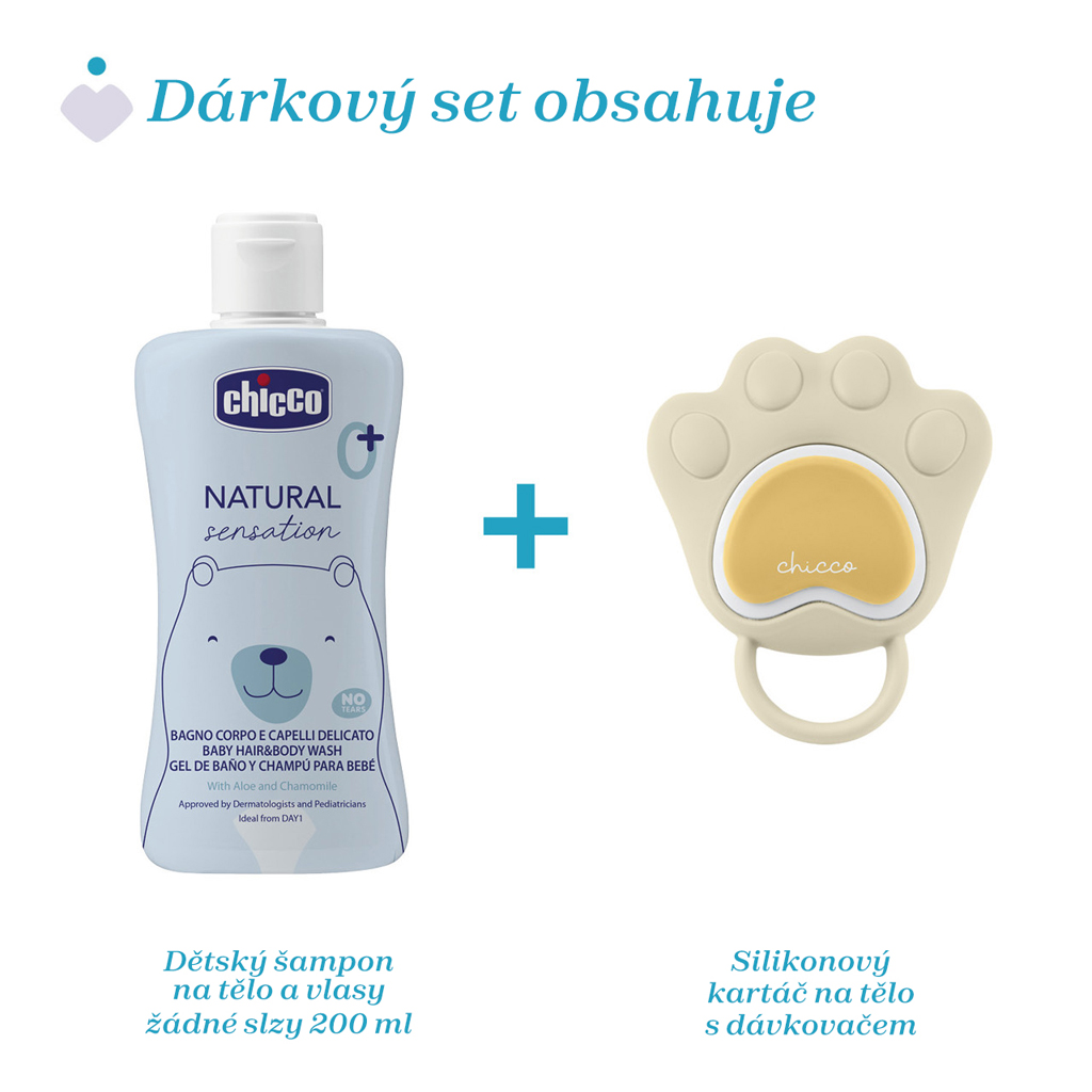 CHICCO Darčeková sada kozmetiky Natural Sensation + silikónová umývacia hubka labka