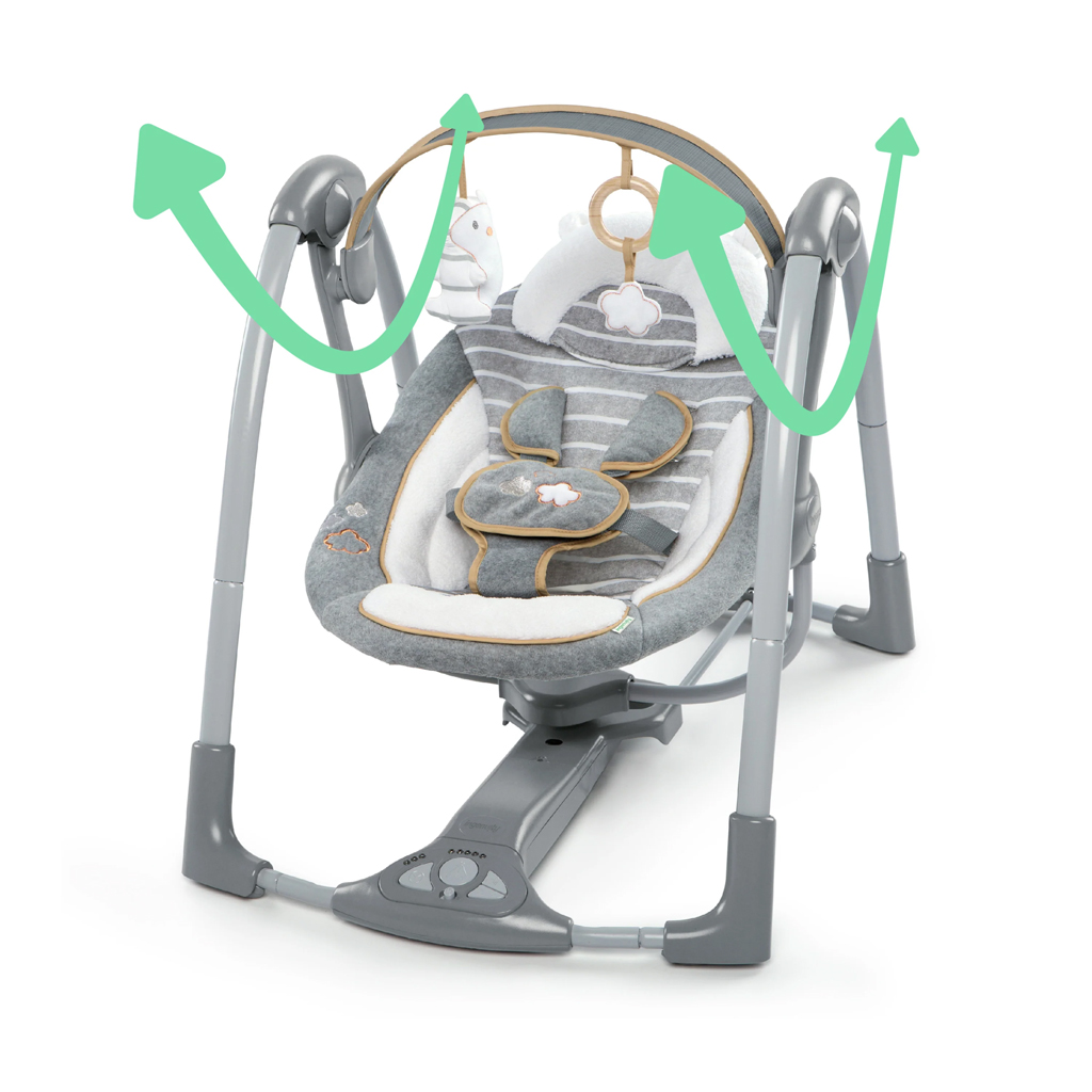 INGENUITY Hojdačka konvertibilná cestovná s melódiou Bella Teddy™ 0m+ do 9kg