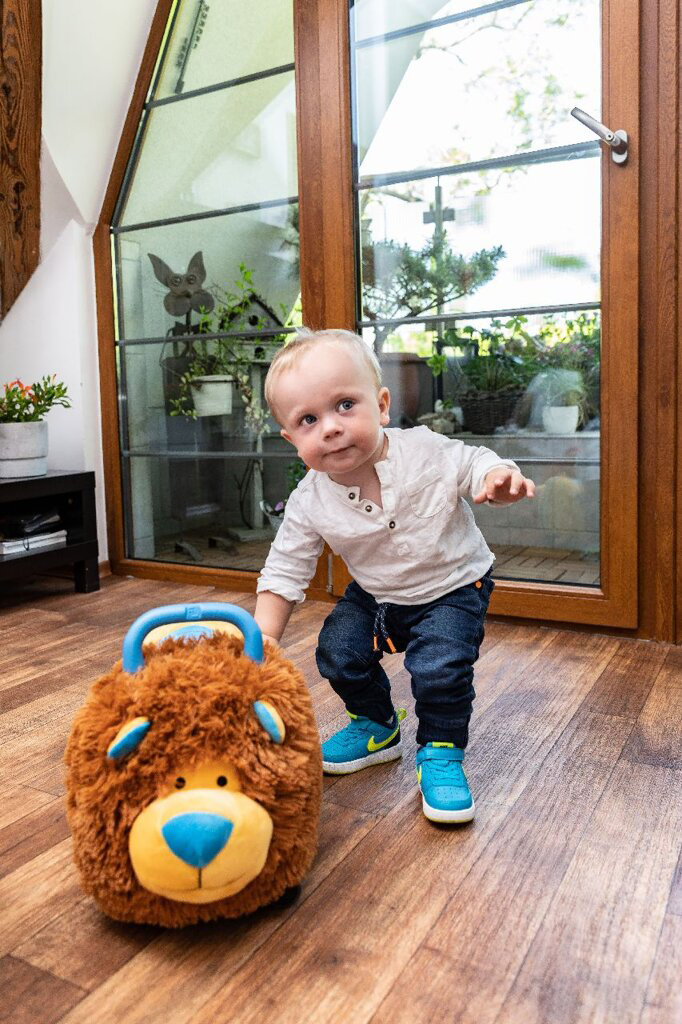 TEDDIES Odrážadlo Funny wheels Rider Ride-On levíček plyšový modrý 12 m +