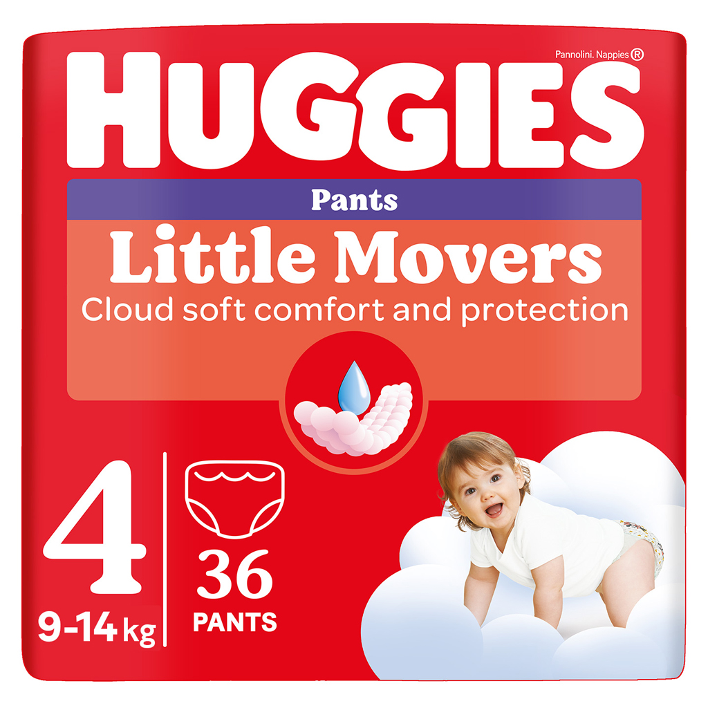 HUGGIES® Nohavičky plienkové Little Movers Pants 4 (9-14 kg), 36 ks