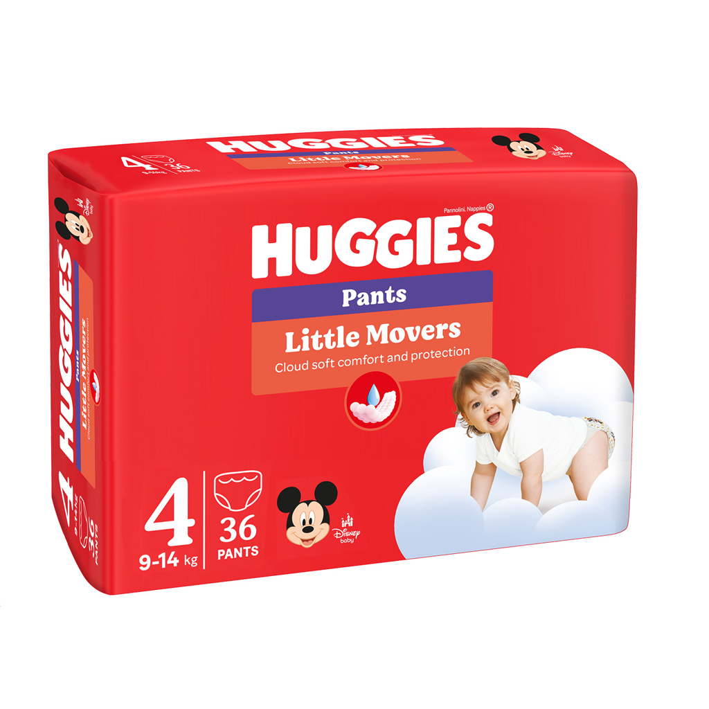 HUGGIES® Nohavičky plienkové Little Movers Pants 4 (9-14 kg), 36 ks