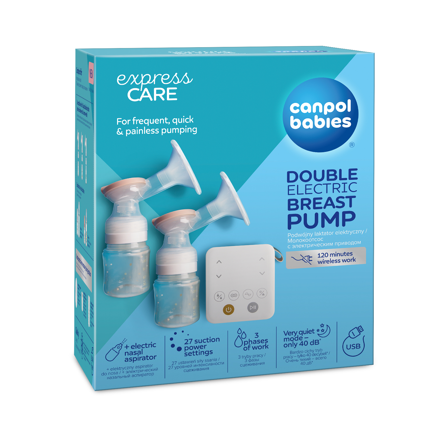 CANPOL BABIES Odsávačka dvojitá elektrická materského mlieka 2v1 s nosovým nadstavcom ExpressCare