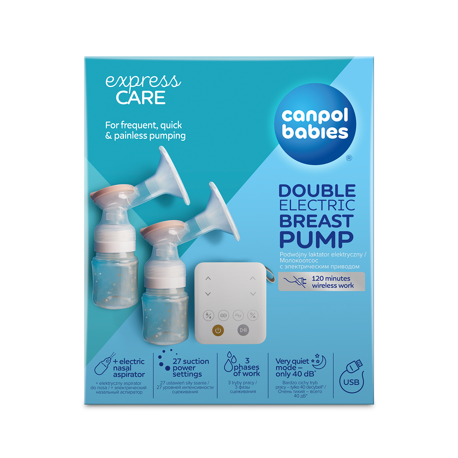 CANPOL BABIES Odsávačka dvojitá elektrická materského mlieka 2v1 s nosovým nadstavcom ExpressCare