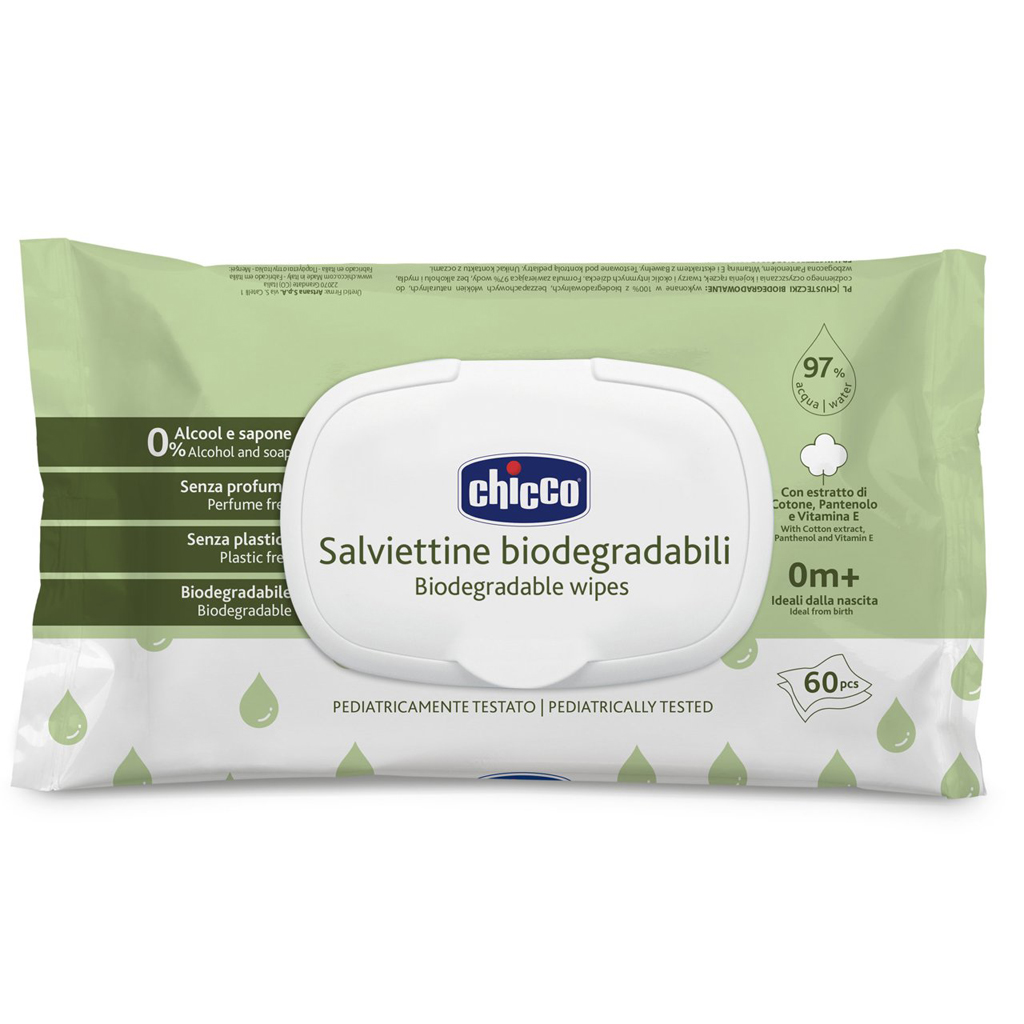 CHICCO Detské vlhčené obrúsky bez obsahu plastov 60 ks