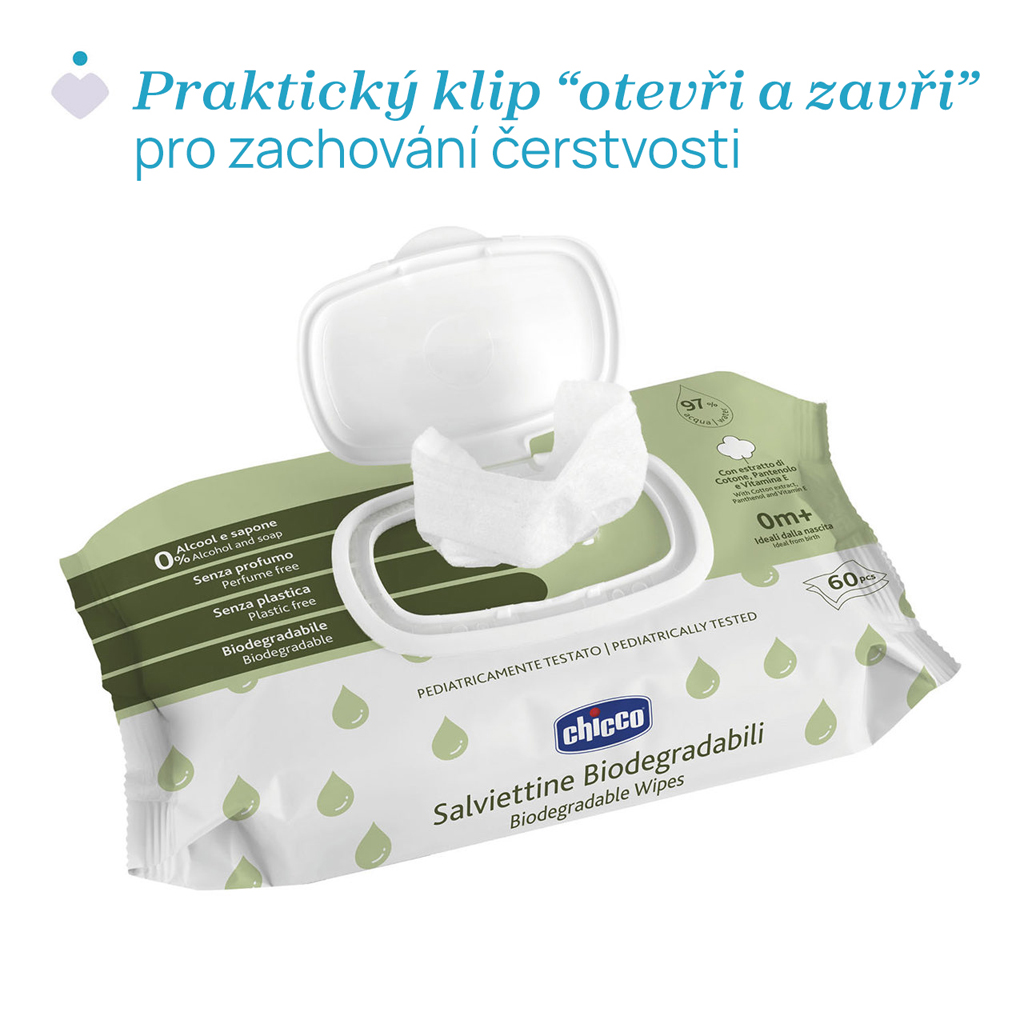 CHICCO Detské vlhčené obrúsky bez obsahu plastov 60 ks