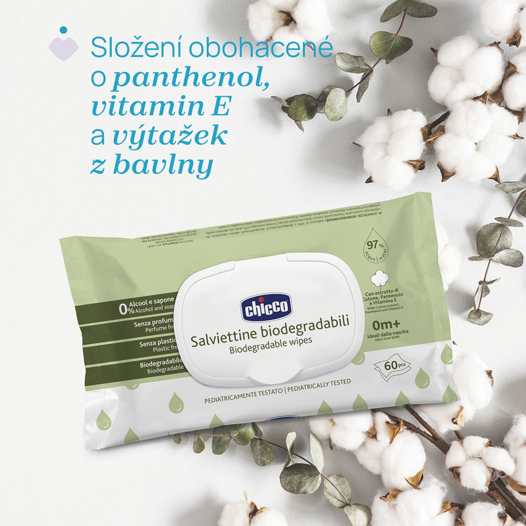 CHICCO Detské vlhčené obrúsky bez obsahu plastov 60 ks