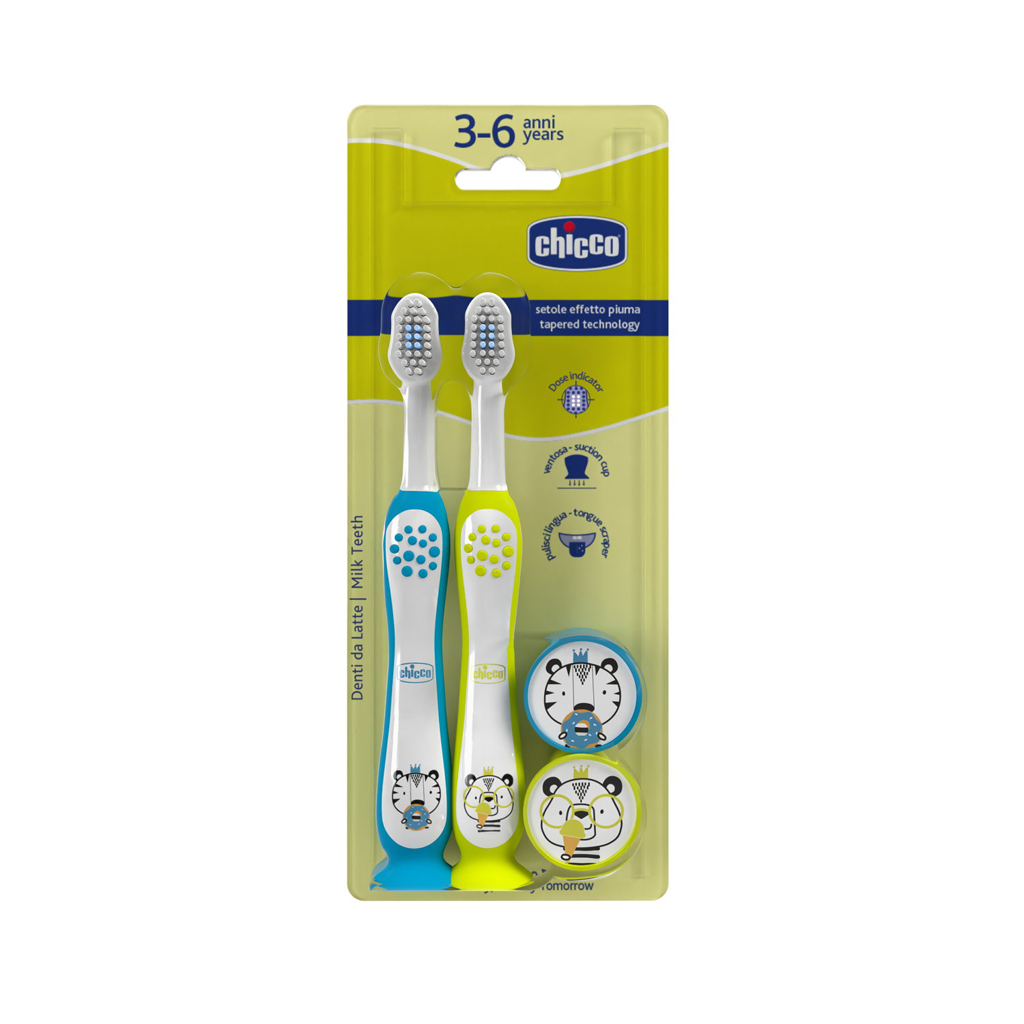 CHICCO Set zubných kefiek pre deti Tiger-Panda 3-6r, 2ks