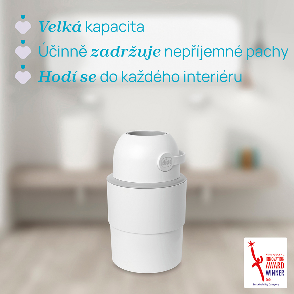 CHICCO Kôš na plienky teleskopický Odour Off na odstránenie zápachu White