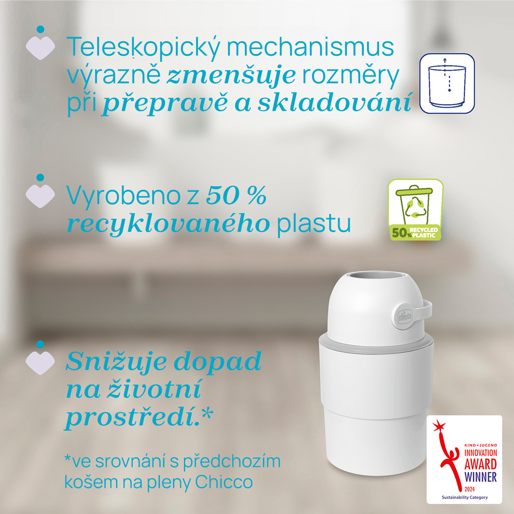CHICCO Kôš na plienky teleskopický Odour Off na odstránenie zápachu White