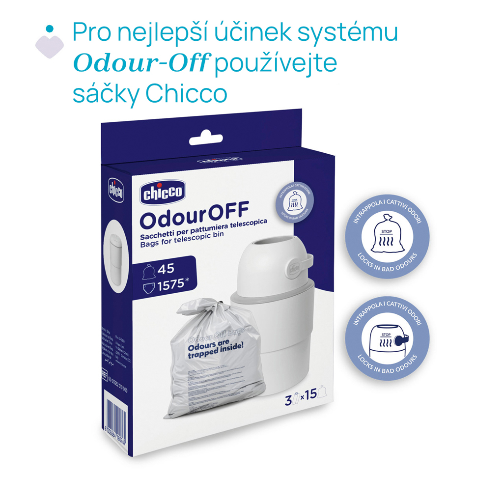 CHICCO Kôš na plienky teleskopický Odour Off na odstránenie zápachu White
