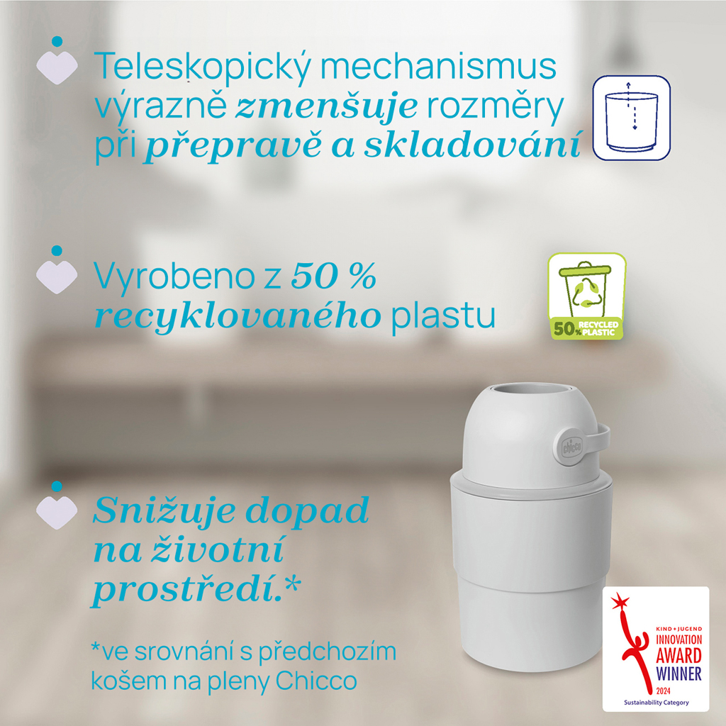CHICCO Kôš na plienky teleskopický Odour Off na odstránenie zápachu Winter Clouds