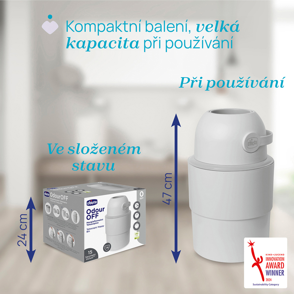 CHICCO Kôš na plienky teleskopický Odour Off na odstránenie zápachu Winter Clouds