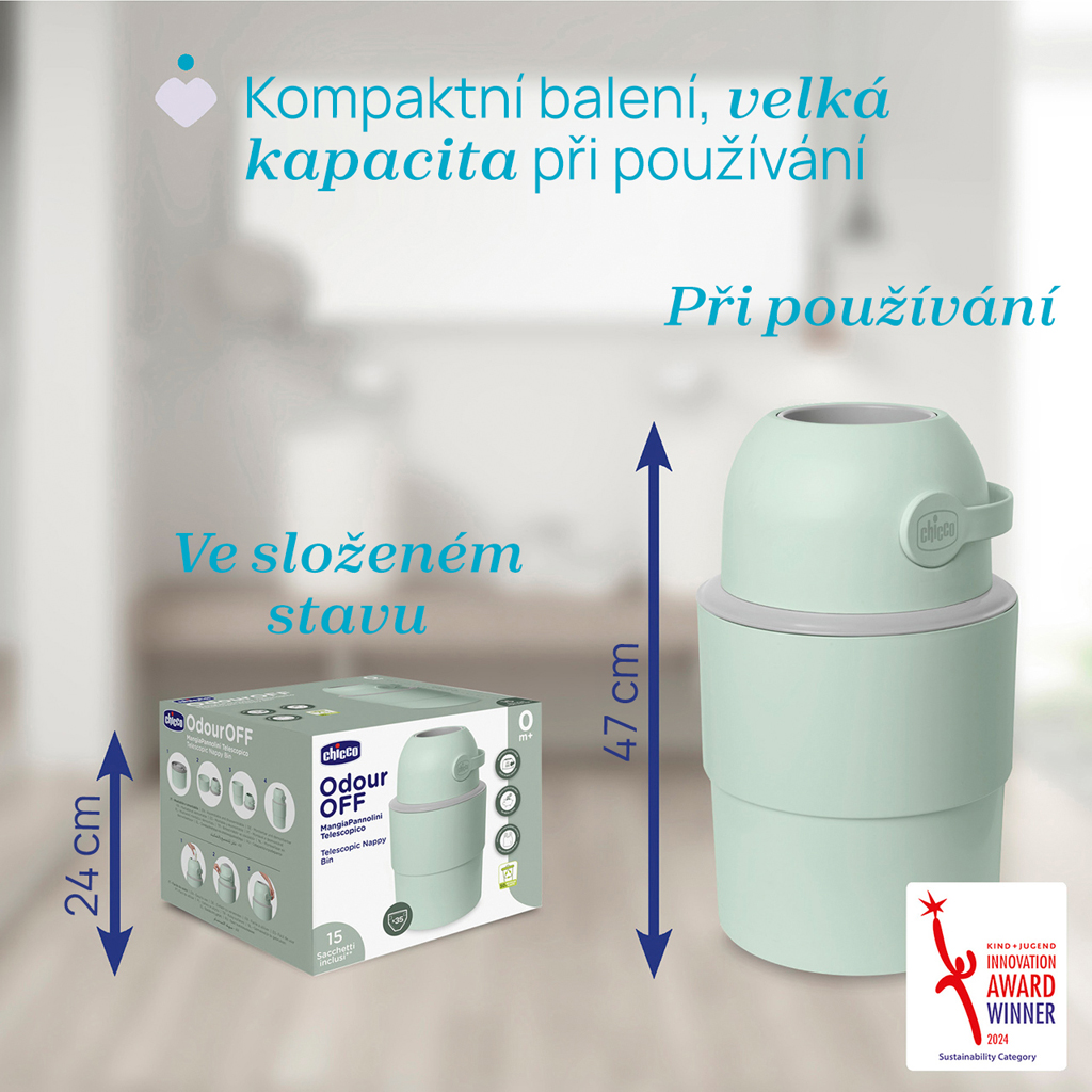 CHICCO Kôš na plienky teleskopický Odour Off na odstránenie zápachu Tundra