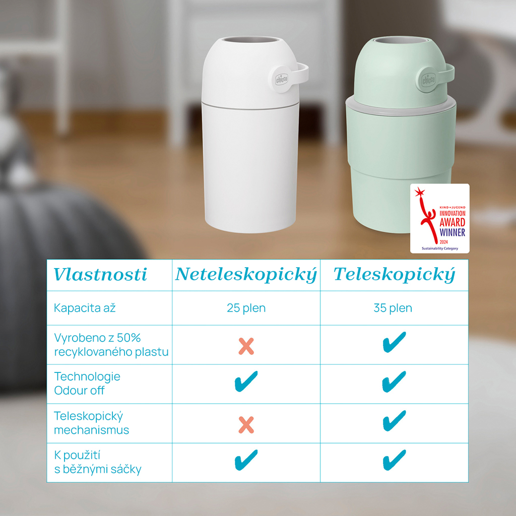 CHICCO Kôš na plienky teleskopický Odour Off na odstránenie zápachu Tundra