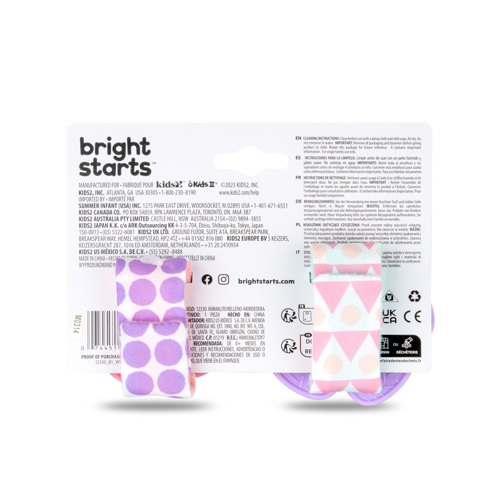 BRIGHT STARTS Chrastítko s kousátkem na ruku 2 ks jednorožec/lama 0 m+