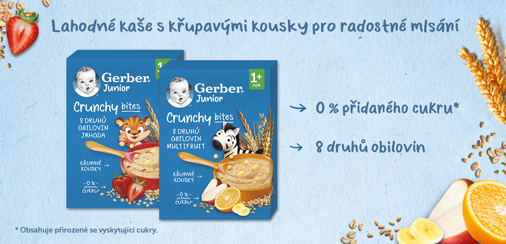 GERBER Junior kaša nemliečna ovocná s chrumkavými kúskami 200 g, 1r+