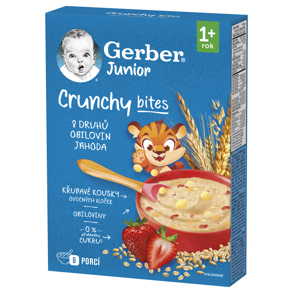 GERBER Junior kaša nemliečna jahodová s chrumkavými kúskami 200 g, 1r+