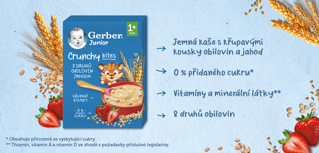 GERBER Junior kaša nemliečna jahodová s chrumkavými kúskami 200 g, 1r+