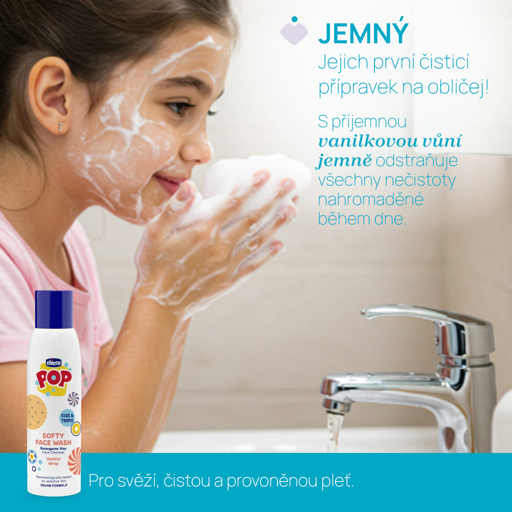 CHICCO Jemný čistiaci gél na tvár POP Softy Vanilla 150ml s peniacim dávkovačom
