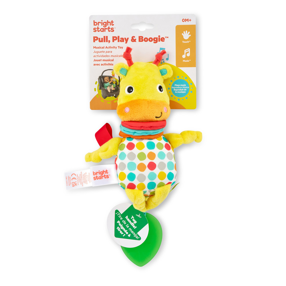 BRIGHT STARTS Hračka s melodií na C kroužku Pull, Play & Boogie™ žirafa 0m+