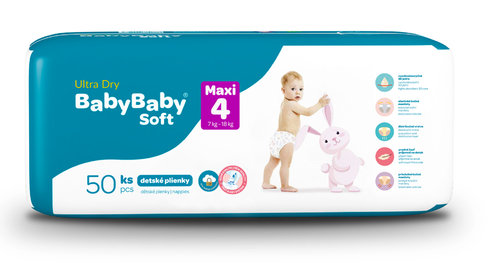 BABYBABY SOFT Plienky jednorazové Ultra-Dry Maxi (7-18 kg) 50 ks