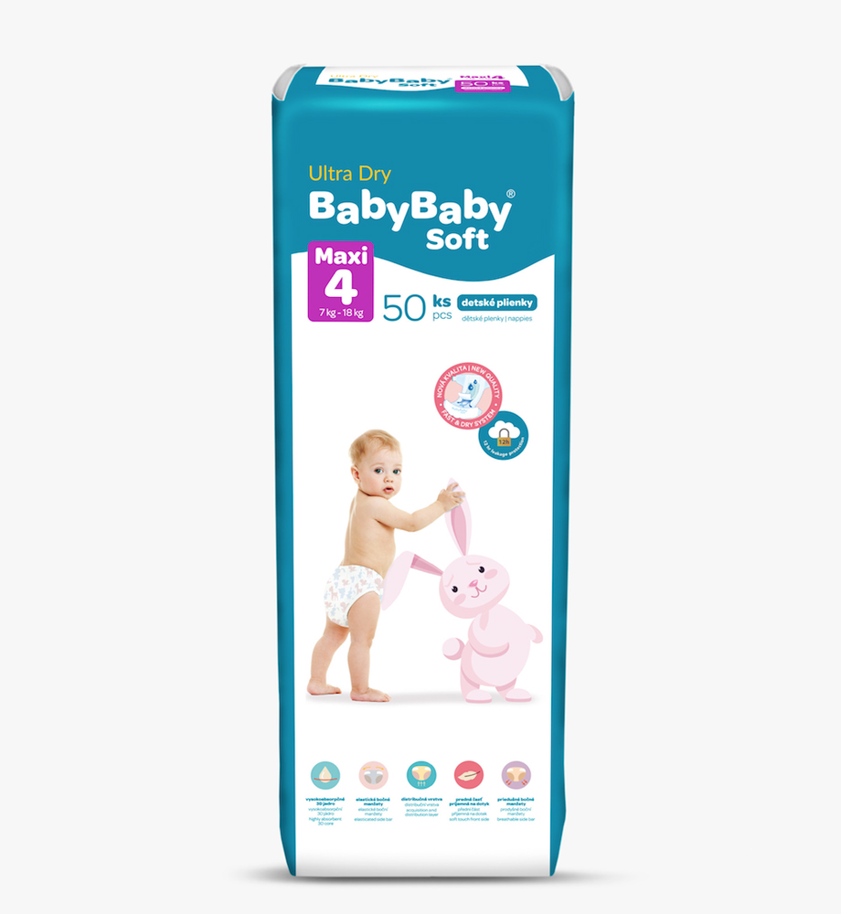 BABYBABY SOFT Plienky jednorazové Ultra-Dry Maxi (7-18 kg) 50 ks