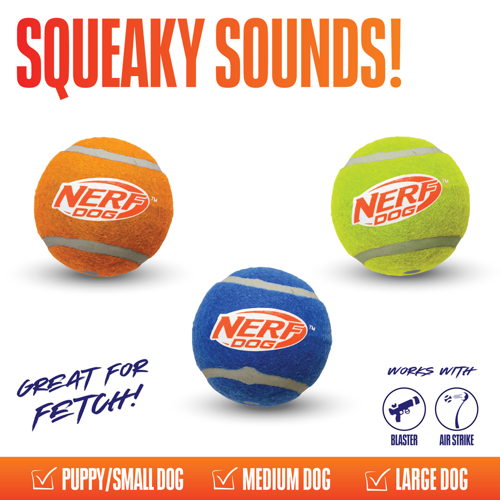 NERF DOG Hračka pre psov 3 ks pískacích tenisových loptičiek 6,5 cm