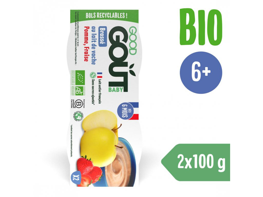 GOOD GOUT BIO Dezert jahodový s jablkom (2x100 g), 6m+