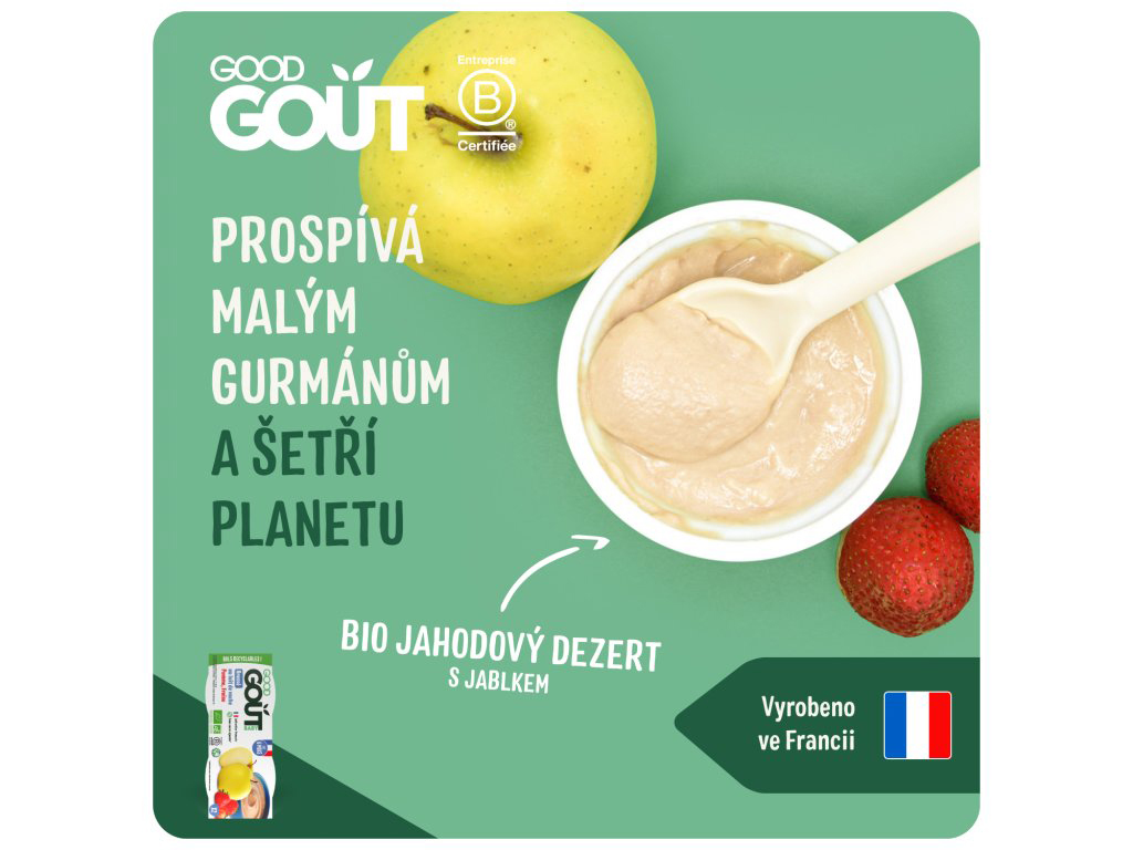 GOOD GOUT BIO Dezert jahodový s jablkom (2x100 g), 6m+