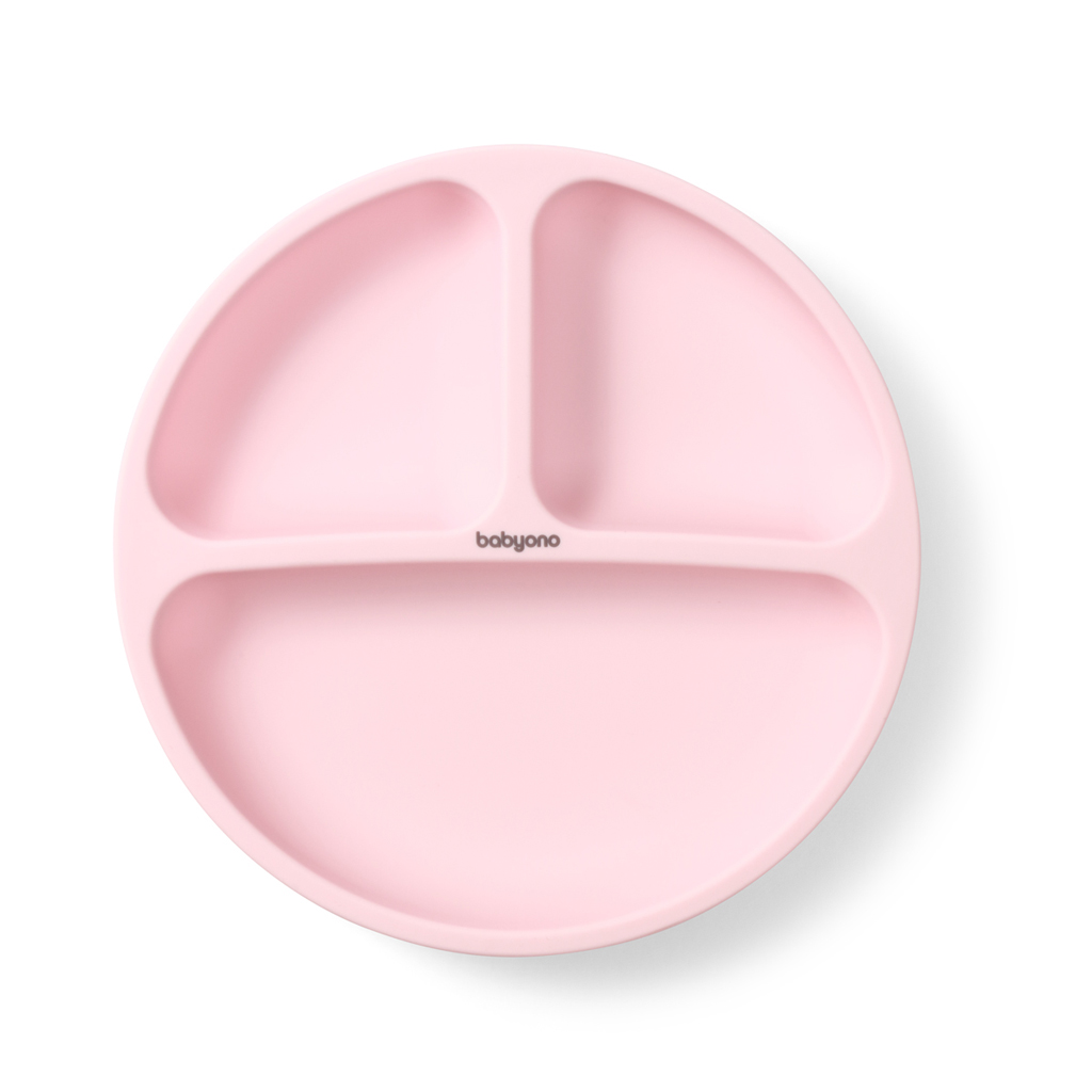 BABYONO Tanier silikónový s prísavkou - pink 6m+