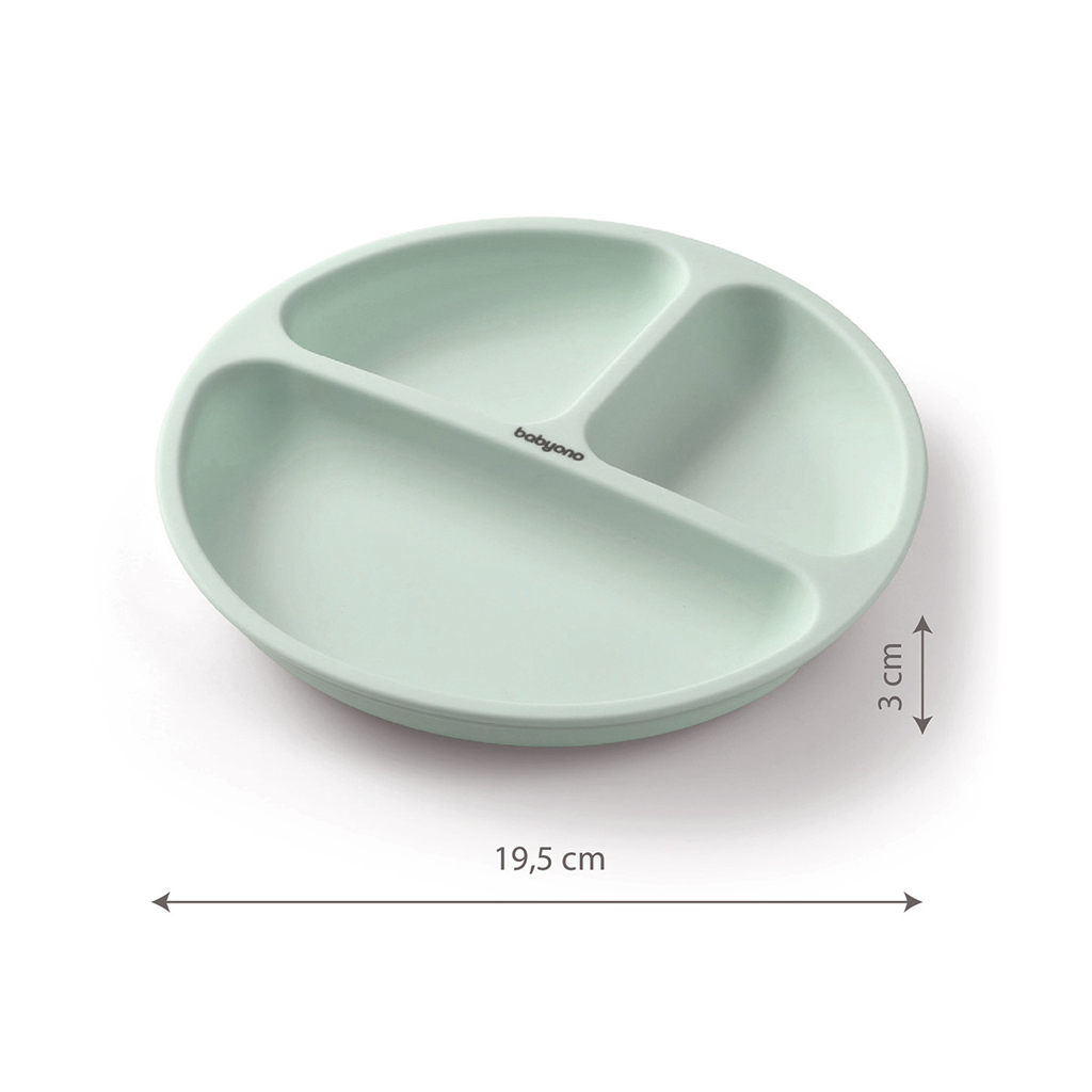 BABYONO Tanier silikónový s prísavkou - sage 6m+