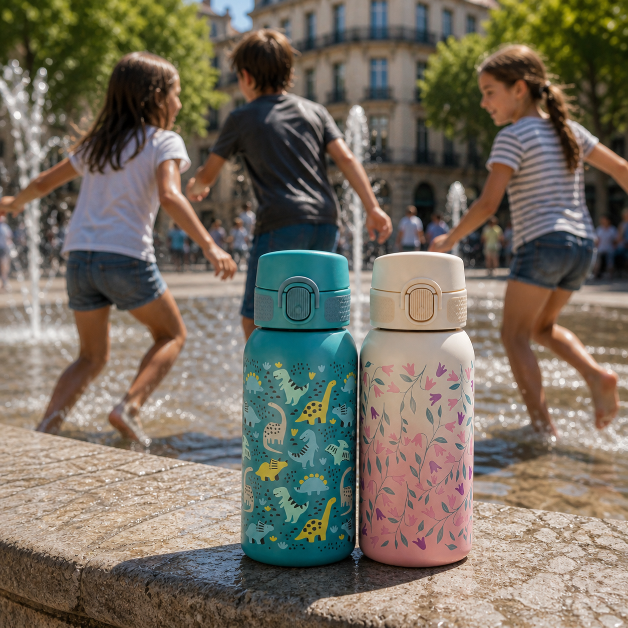 PETITE&MARS Fľaša nerezová termo s náustkom 500 ml Dino Park 36m+