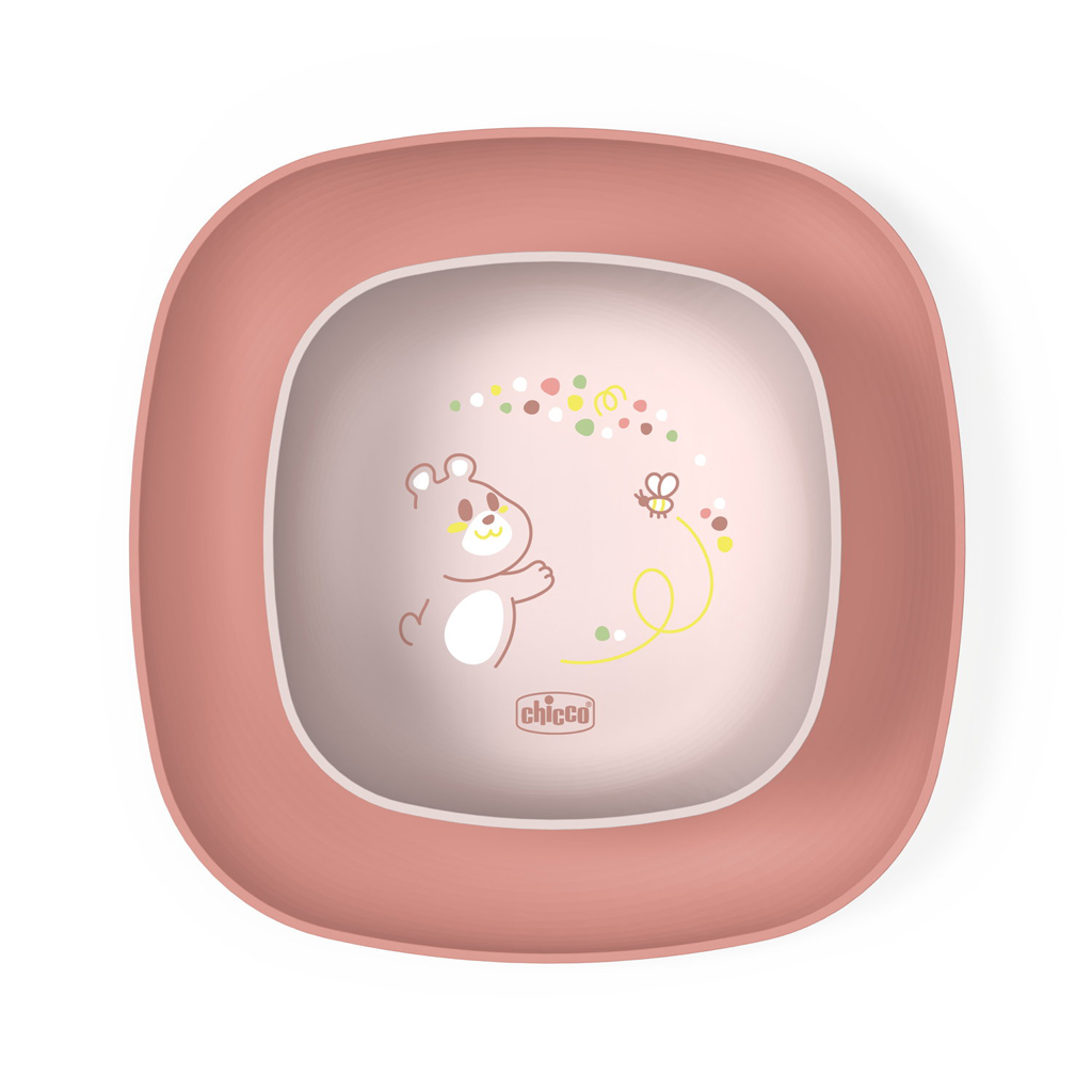 CHICCO Set jedálenský - miska a tanier pink 12m+