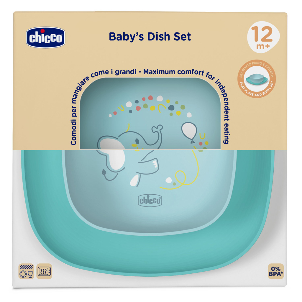 CHICCO Set jedálenský - miska a tanier blue 12m+