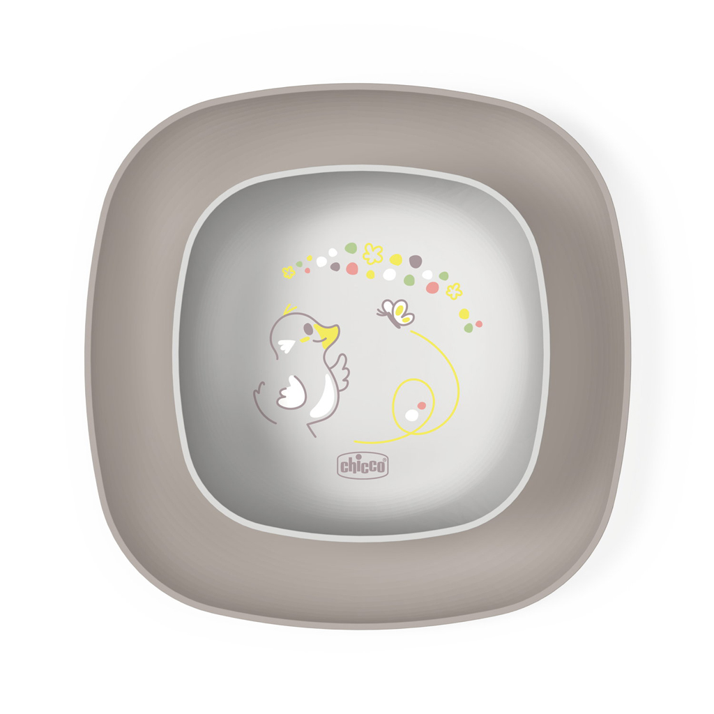 CHICCO Set jedálenský - miska a tanier grey 12m+